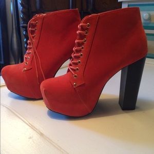 Fire Orange Platform  Lace-up Boots,80’s Disco!